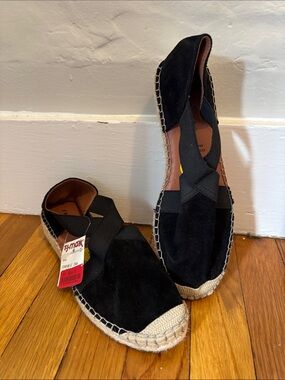 NWT Women’s Black Suede Espadrille Slip-On with Cross Elastic Straps